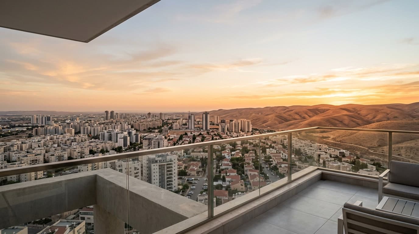 נוף ממרפסת דירה בשקיעה
